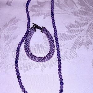 Purple Beaded Necklace and Tubular Woven Beaded Bracelet